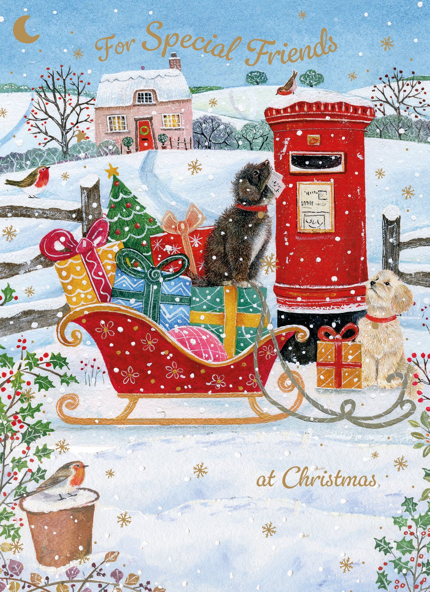 Christmas Card (Single) -  Special Friends - Dogs, Postbox And Sleigh
