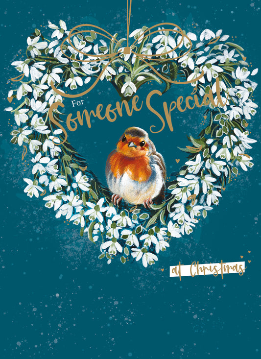 Christmas Card (Single) -  Someone Special - Robin Heart Wreath