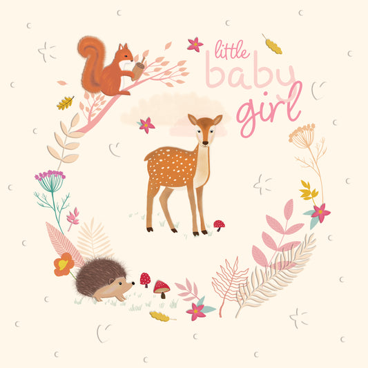 New Baby Card - Baby Girl Woodland