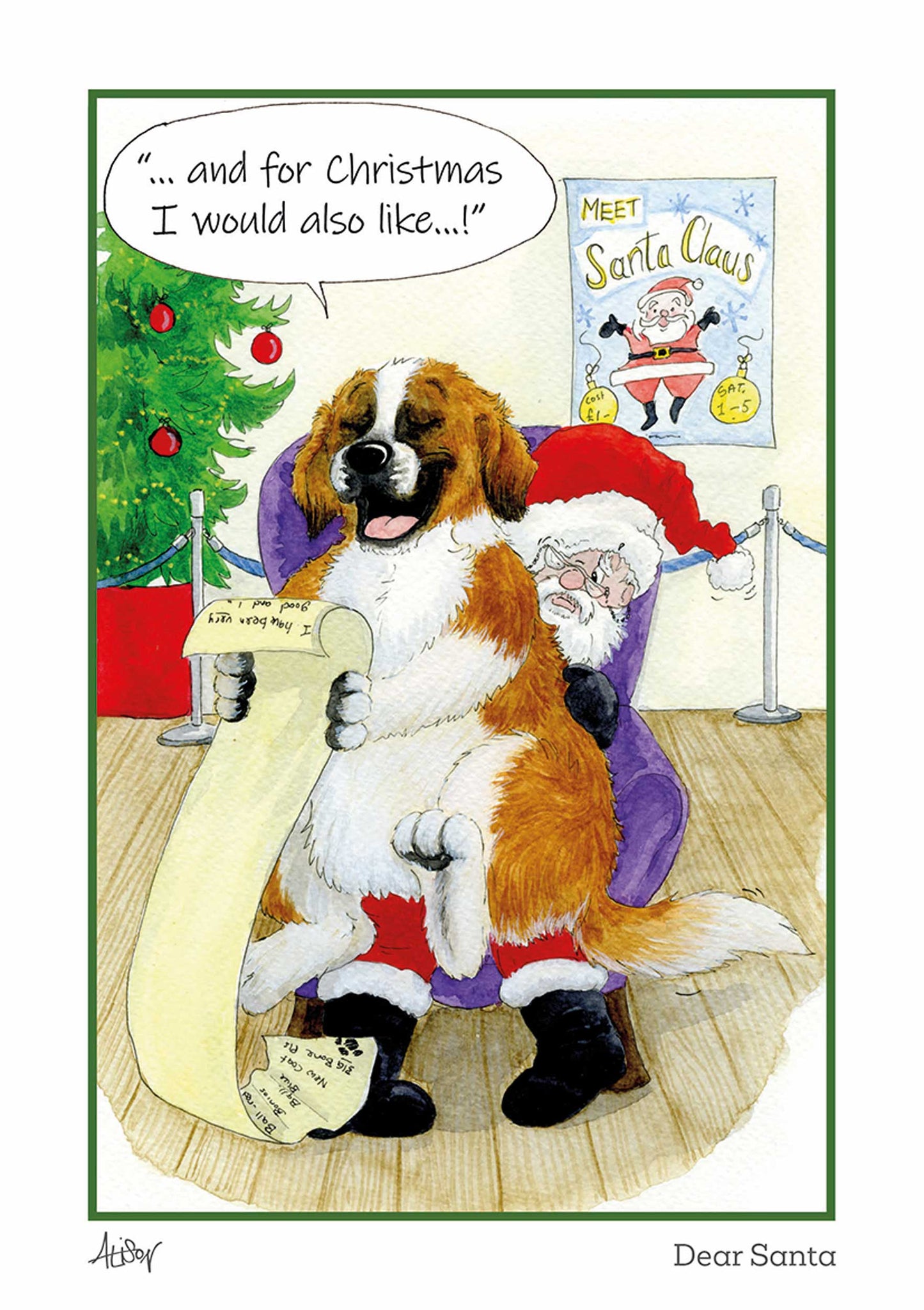 Alison's Animals Christmas Card - Dear Santa