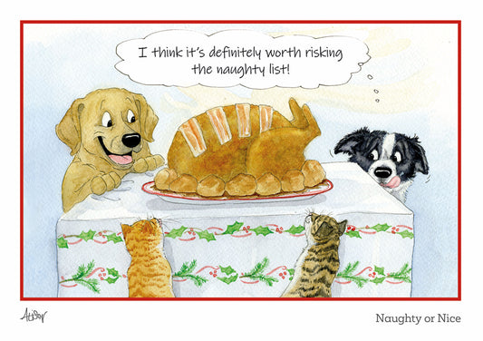 Alison's Animals Christmas Card - Naughty or Nice?