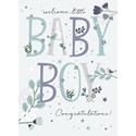 New Baby Card - Text & Flowers (Baby Boy)