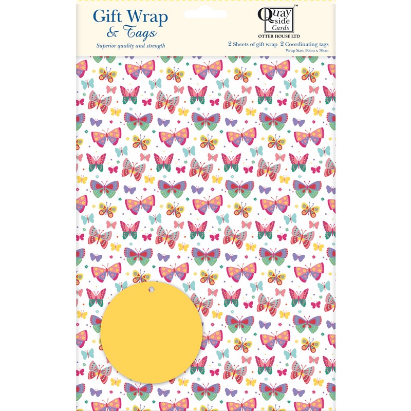 Gift Wrap & Tags - Rainbow Butterflies