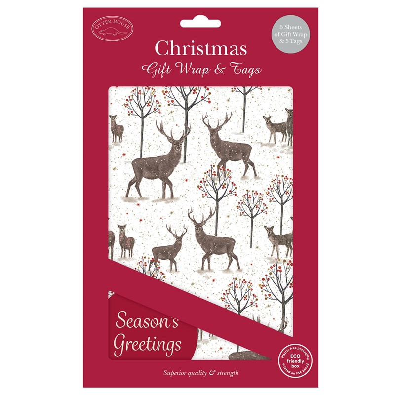 Christmas Wrap & Tags - Majestic Stag (5 Sheets & 5 Tags)