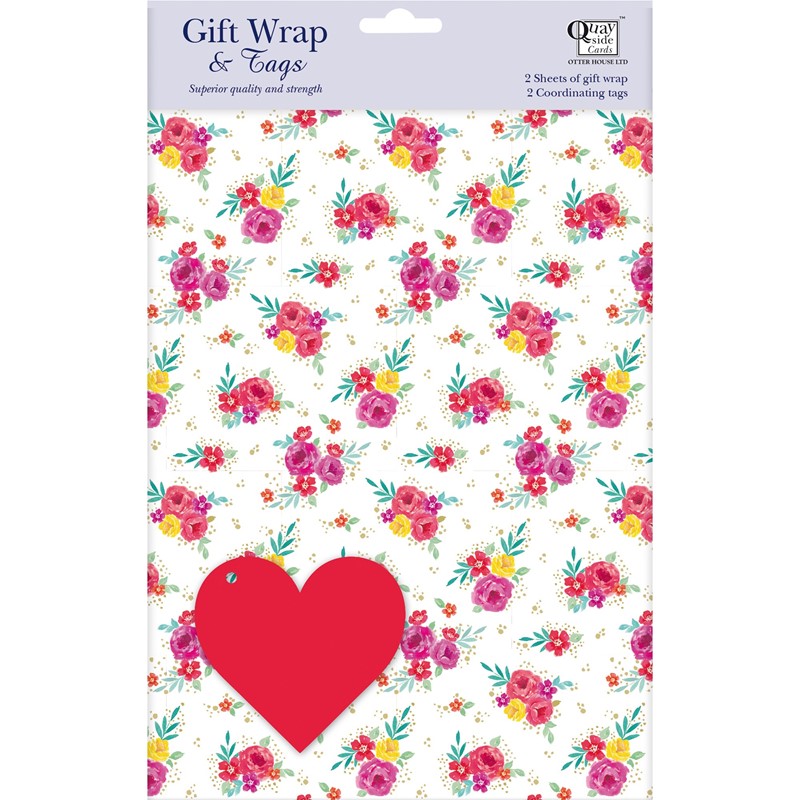 Gift Wrap & Tags - Roses (2 Sheets & 2 Tags)