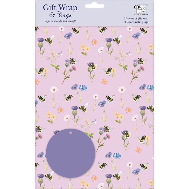 Gift Wrap & Tags - Thistle & Bee (2 Sheets & 2 Tags)