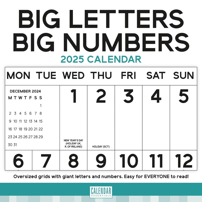 Essential Big Letters Big Numbers Wall Calendar 2025 (PFP)