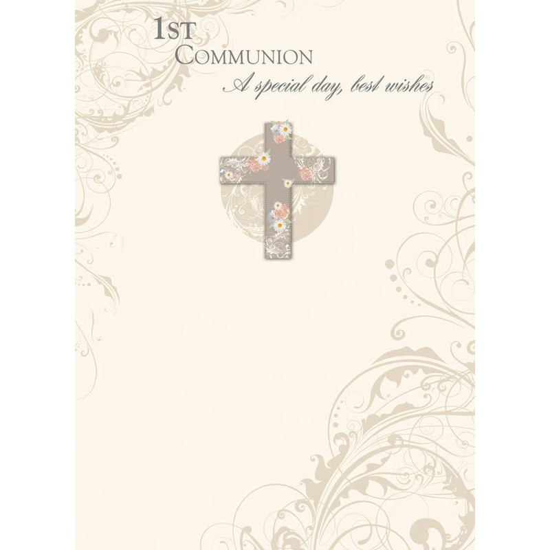 Communion Card - Floral Cross