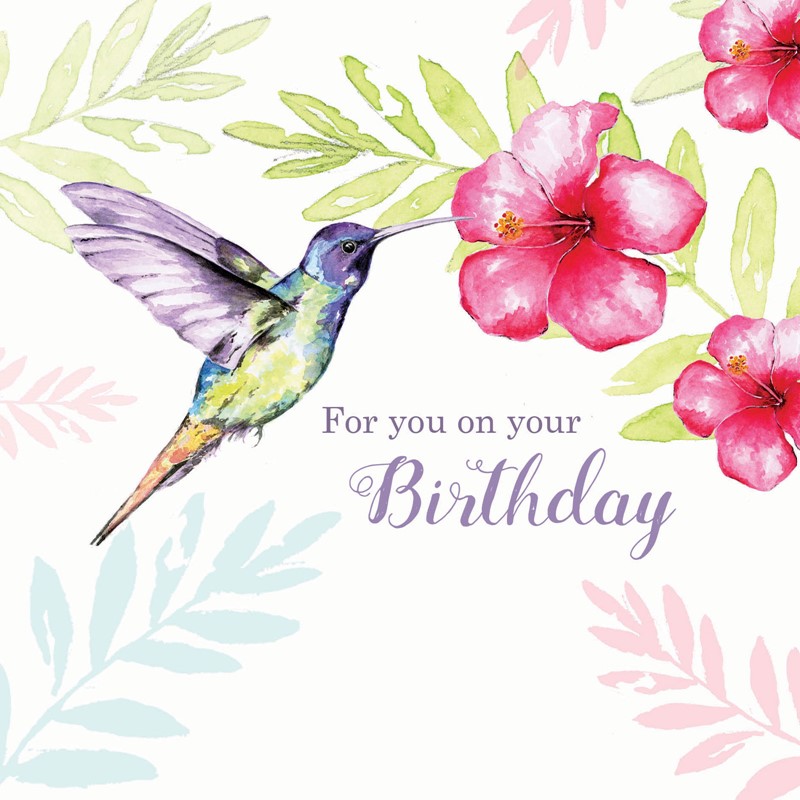 Summer Shimmer Card - Hummingbird & Hibiscus