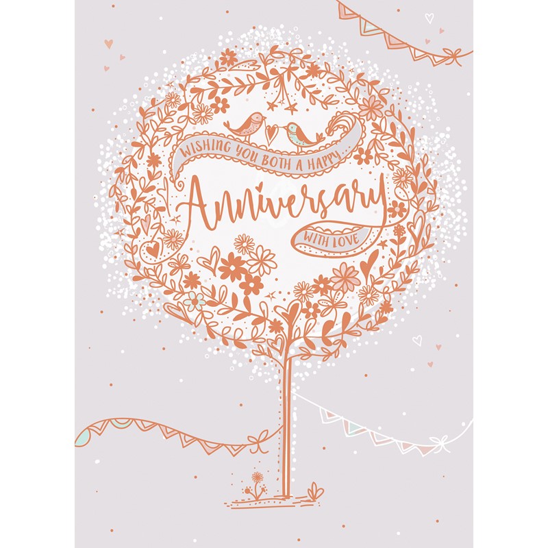 Anniversary Card - Love Birds In Tree (To You Both)