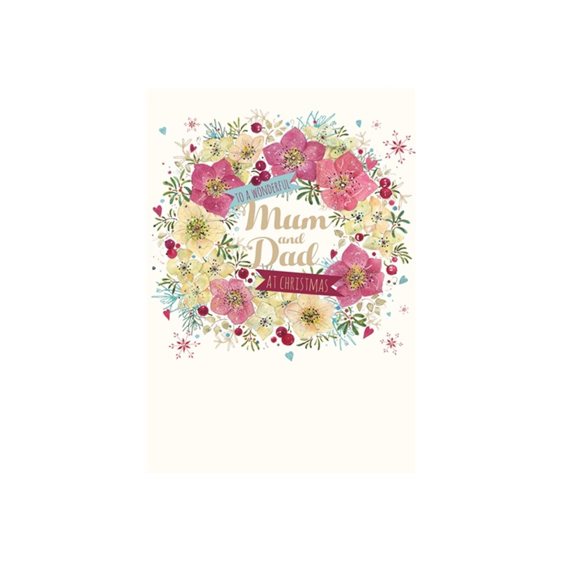 Christmas Card (Single) - Mum & Dad 'Floral Wreath'