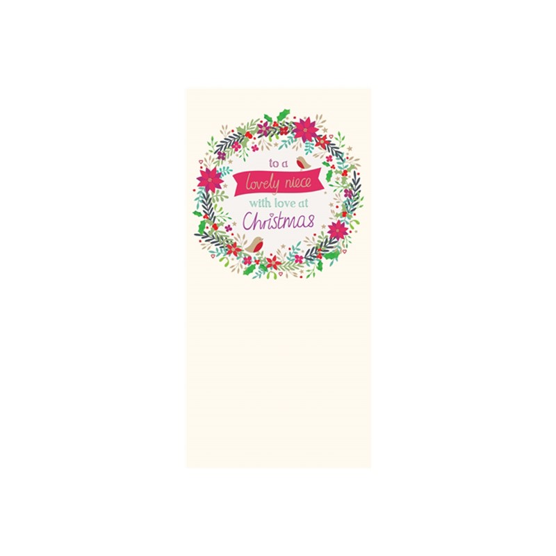 Christmas Card (Single) - Niece 'Little Floral Wreath & Robins'