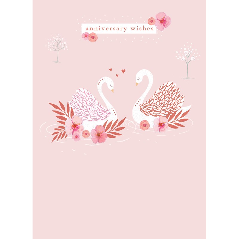 Anniversary Card - Swans On Peach (Open)