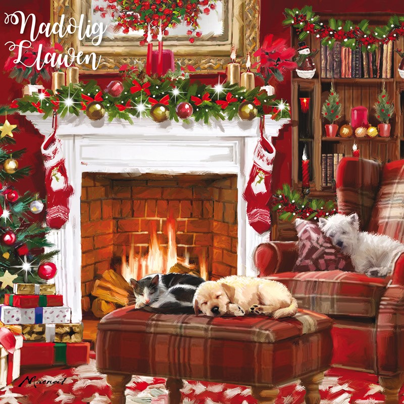 Welsh Christmas Cards (Large) - Cosy Fireplace