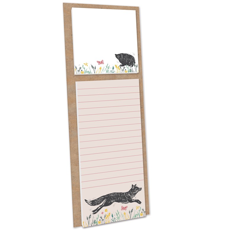 RSPB Natures Print - Magnetic Memo Pad With Sticky Notes - Fox & Hedgehog