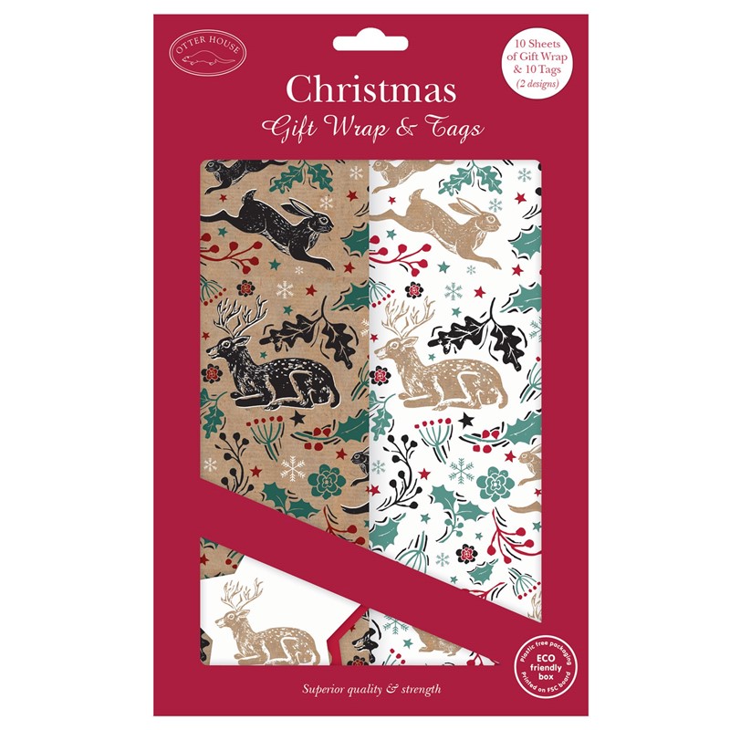 Christmas Wrap & Tags Bumper Pack - Stag & Hare (10 Sheets & 10 Tags)