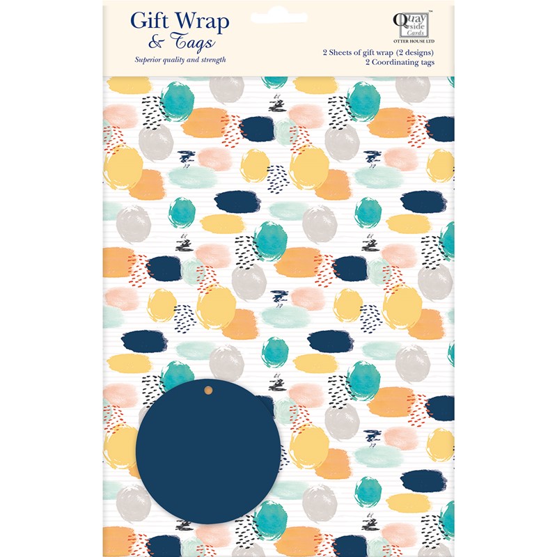 Gift Wrap & Tags - Pastel Shapes (2 Sheets & 2 Tags)
