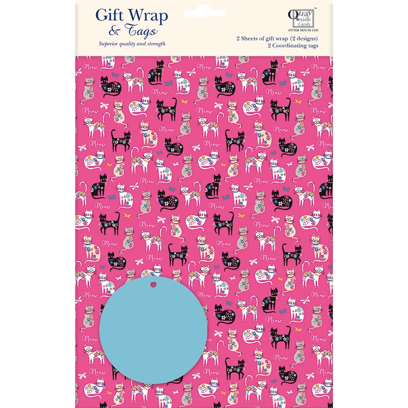 Gift Wrap & Tags - Cats Meow (2 Sheets & 2 Tags)