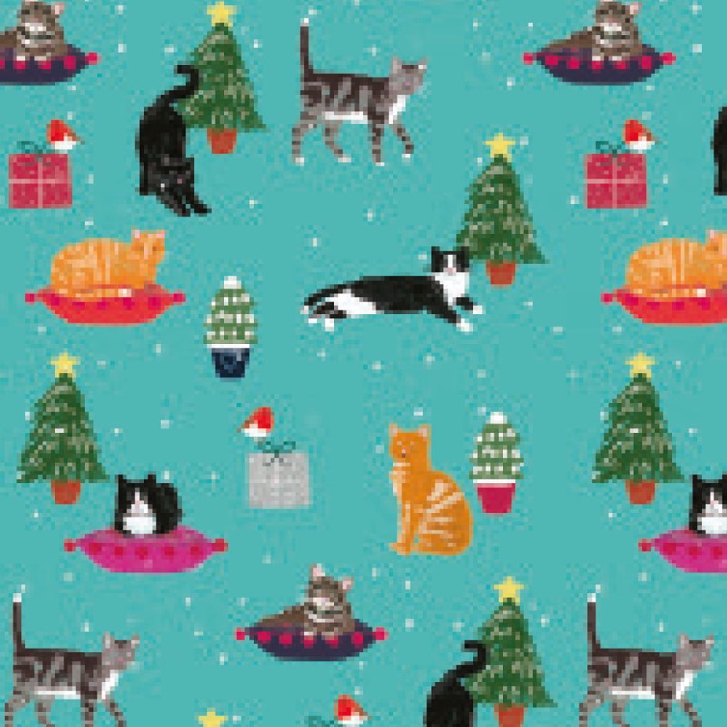 Christmas Wrap & Tags - Christmas Kitty cats (5 Sheets & 5 Tags)