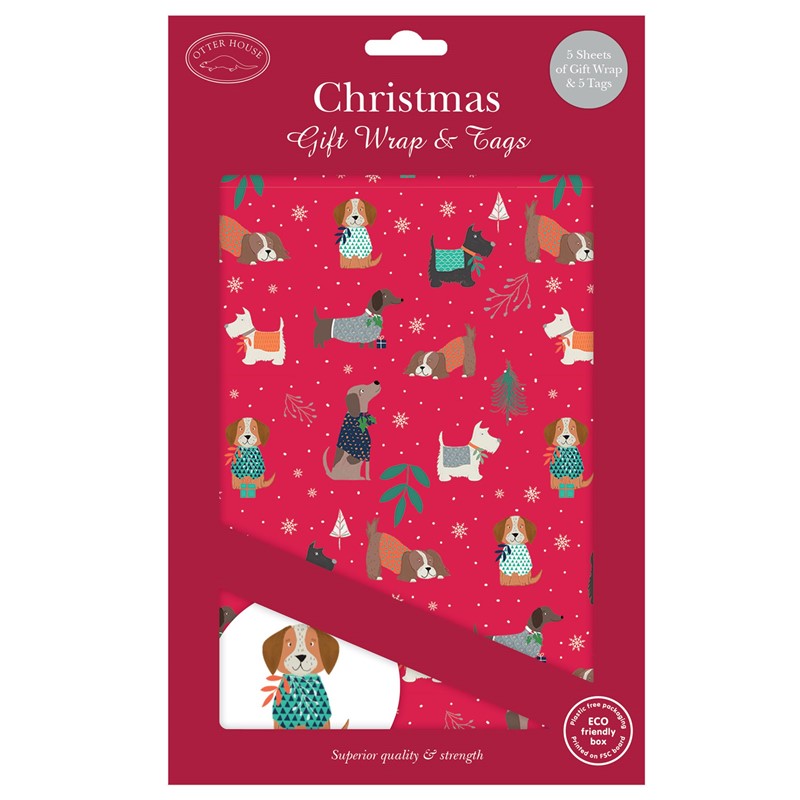 Christmas Wrap & Tags - Dogs & Jumpers (5 Sheets & 5 Tags)