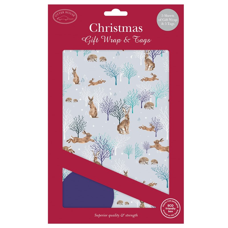Christmas Wrap & Tags - Woodland Hares (5 Sheets & 5 Tags)