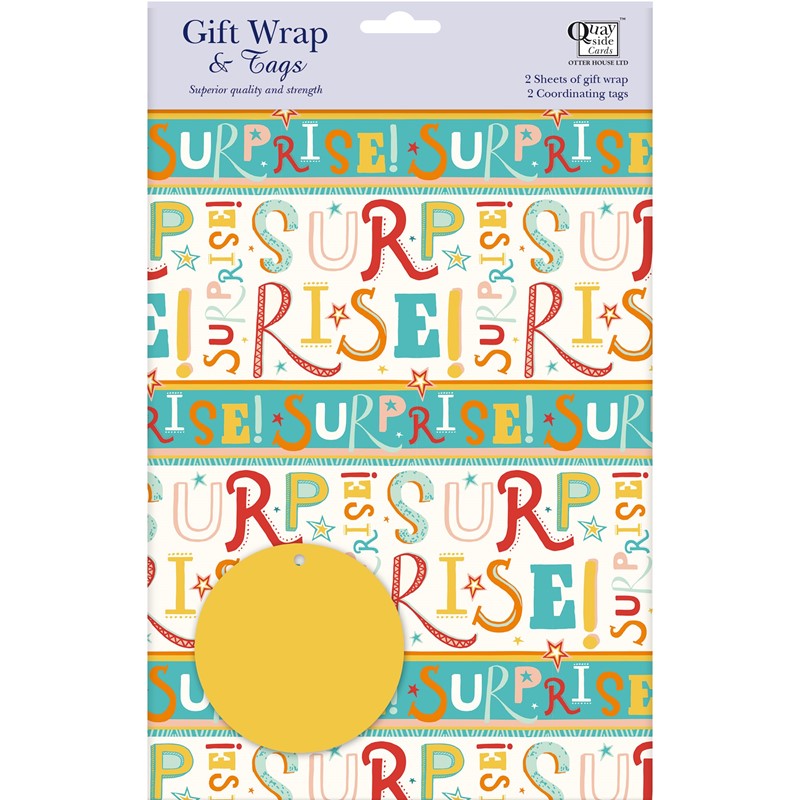 Gift Wrap & Tags - Surprise Text (2 Sheets & 2 Tags)