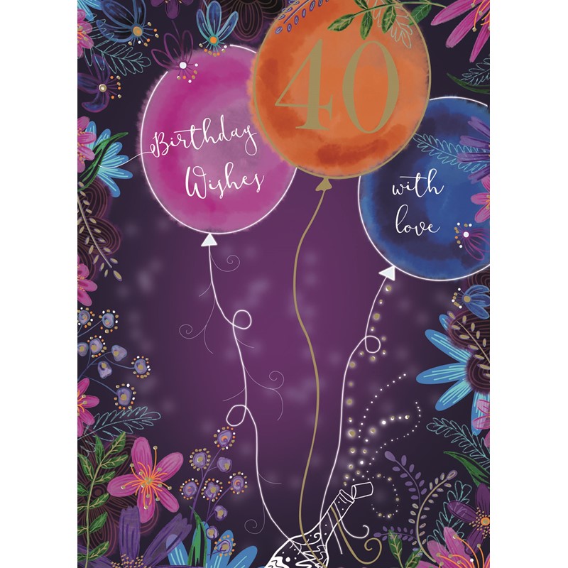 Age to Celebrate Card - 40 - Floral Balloons