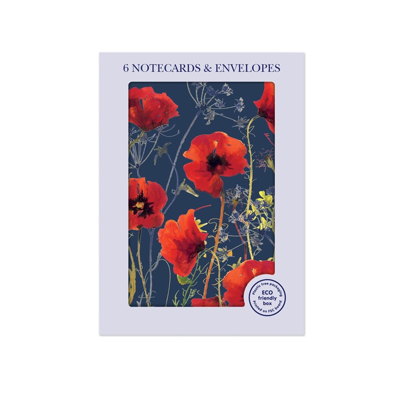 Mini Notecard Pack (6 Cards) - Watercolour Poppies