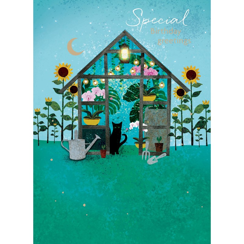 Midnight Wishes Card Collection - Cat in Greenhouse
