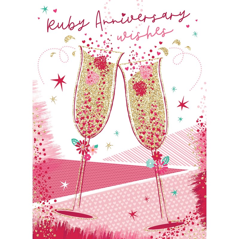 ANNIVERSARY CARD - (RUBY) CHAMPAGNE GLASSES