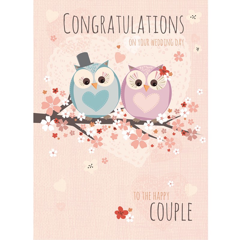 Wedding Card - Owls On Branch
