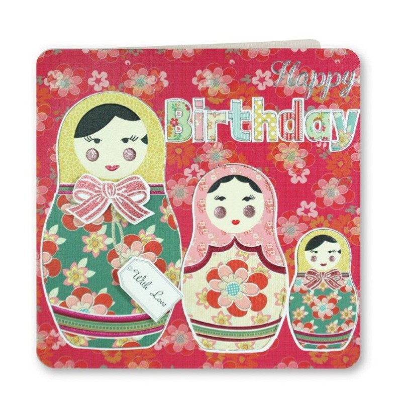 Decoupage Card - Russian Dolls Happy Birthday